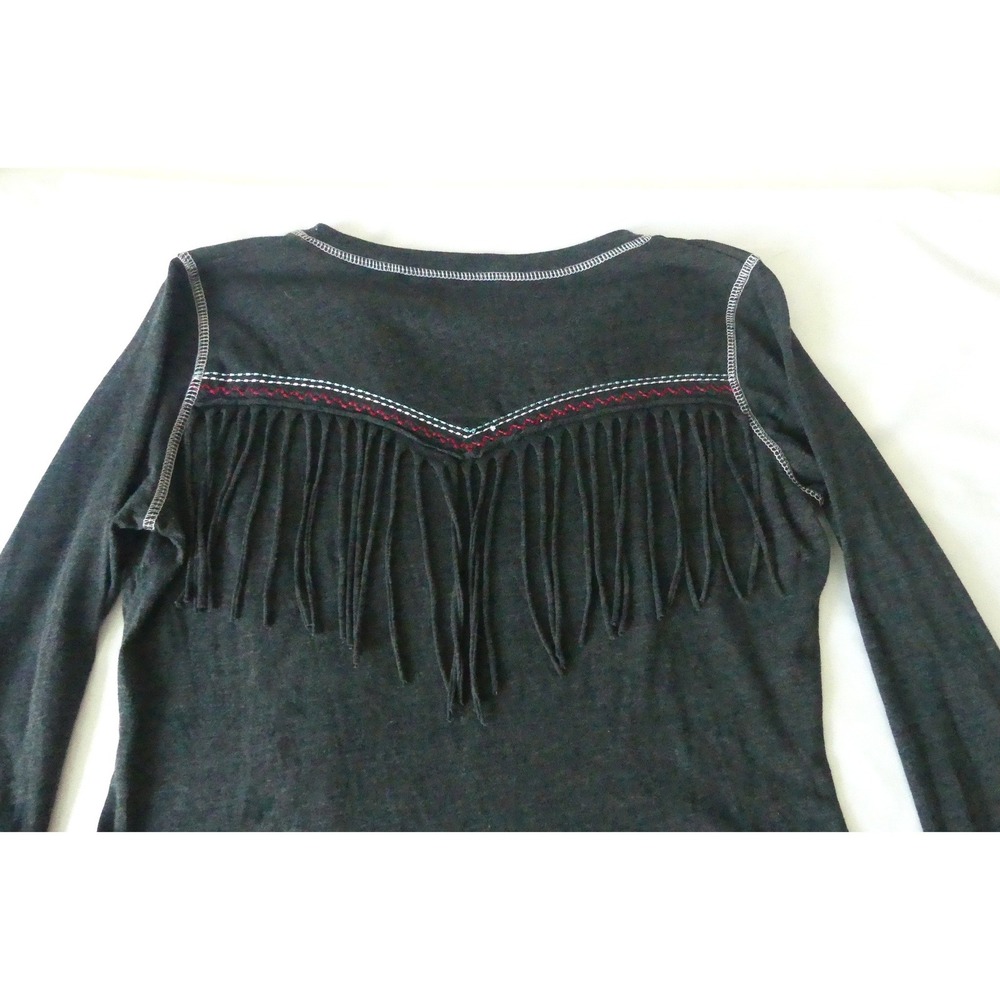 Panhandle Slim Big Chief Leather Goods Fringe Graphic Top Western Gray Womens L - Picture 6 of 8